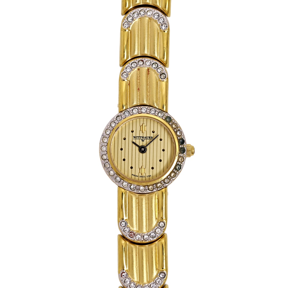 Wittnauer Ladies Gold Plated Vintage Wrist Watch Rhinestones 19mm